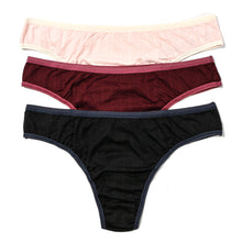 3-Pack MoveCalm Natural Rise Thong | Pearl/Marshmallow - Dried Cherry/Damson Plum- Black/Granite