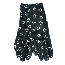 Womens | Velvet Gloves In Paw Print Design | Black/White
