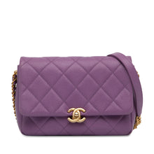 Chanel | Pre-Owned Small Quilted Caviar Chain Melody Flap | Purple