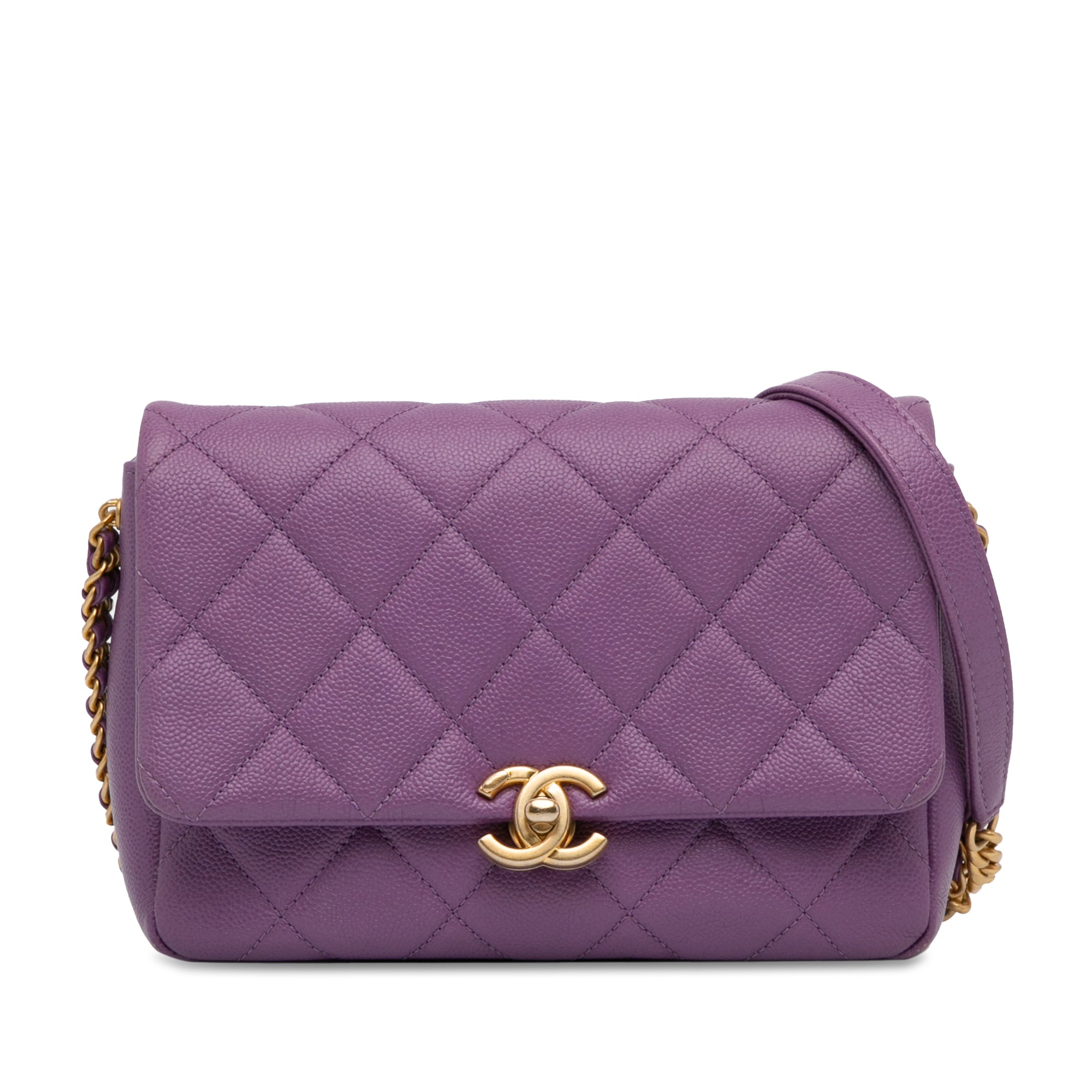 Chanel | Pre-Owned Small Quilted Caviar Chain Melody Flap | Purple