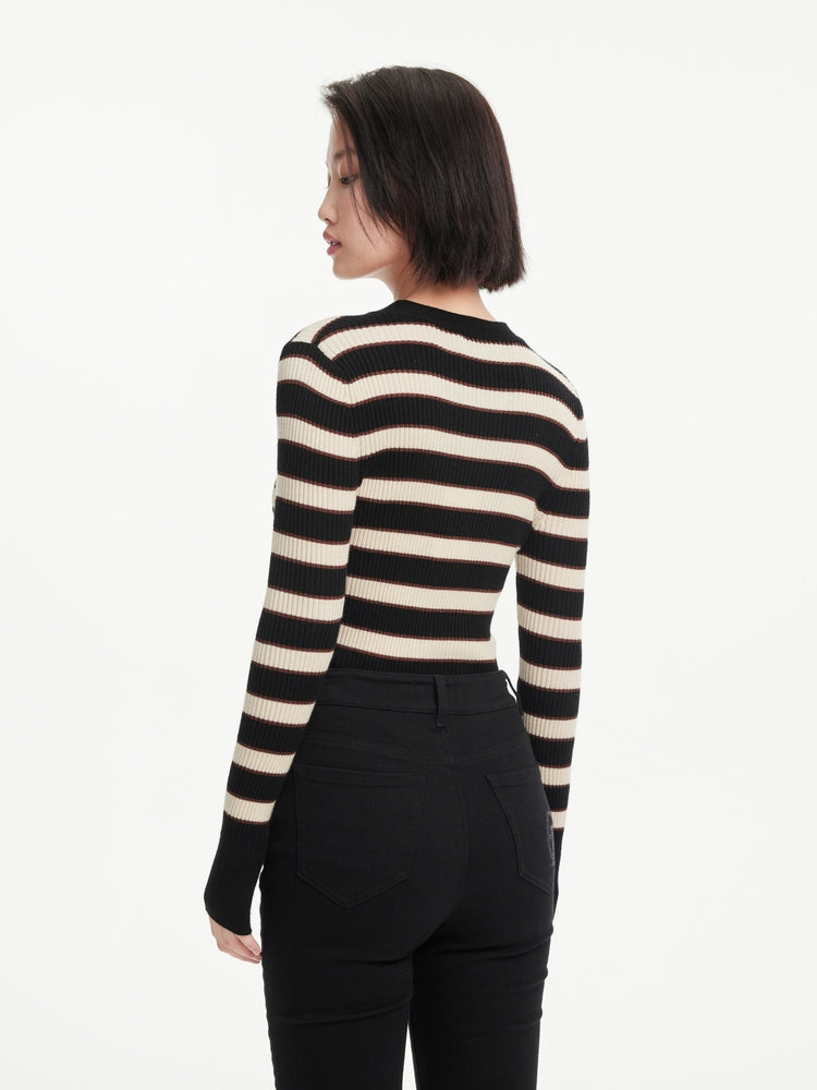 Wool Knit Top | Black Stripes