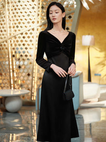 Triacetate Velvet Midi Dress | Black