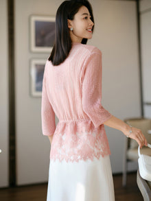 V-neck Jacquard Knit Cardigan | Pink