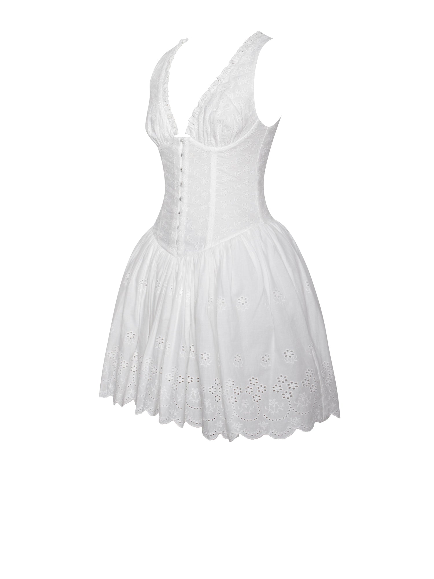 Aaliyah Eyelet Plunging Halter Drop Waist Mini Dress | White