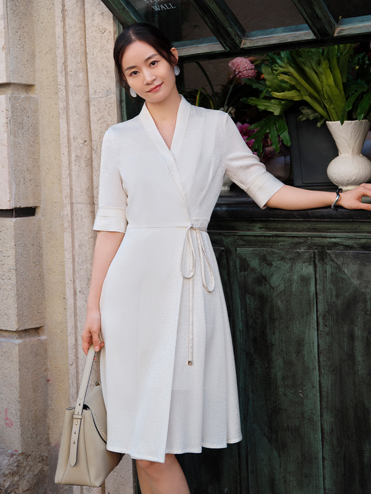 wrap-style traditional Chinese dress | White