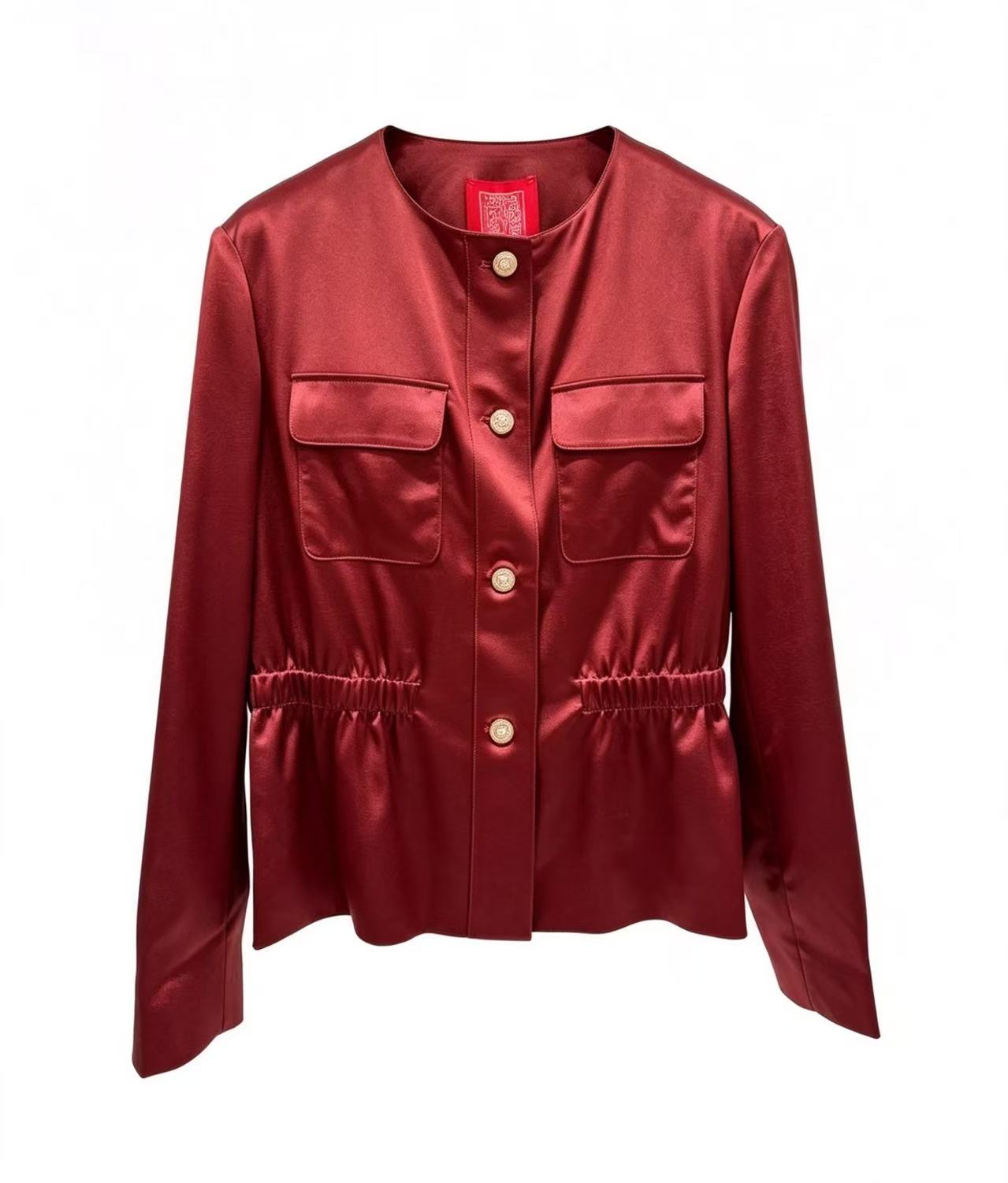Flattering Cinched Waist & Refined Button-Front Top | Red