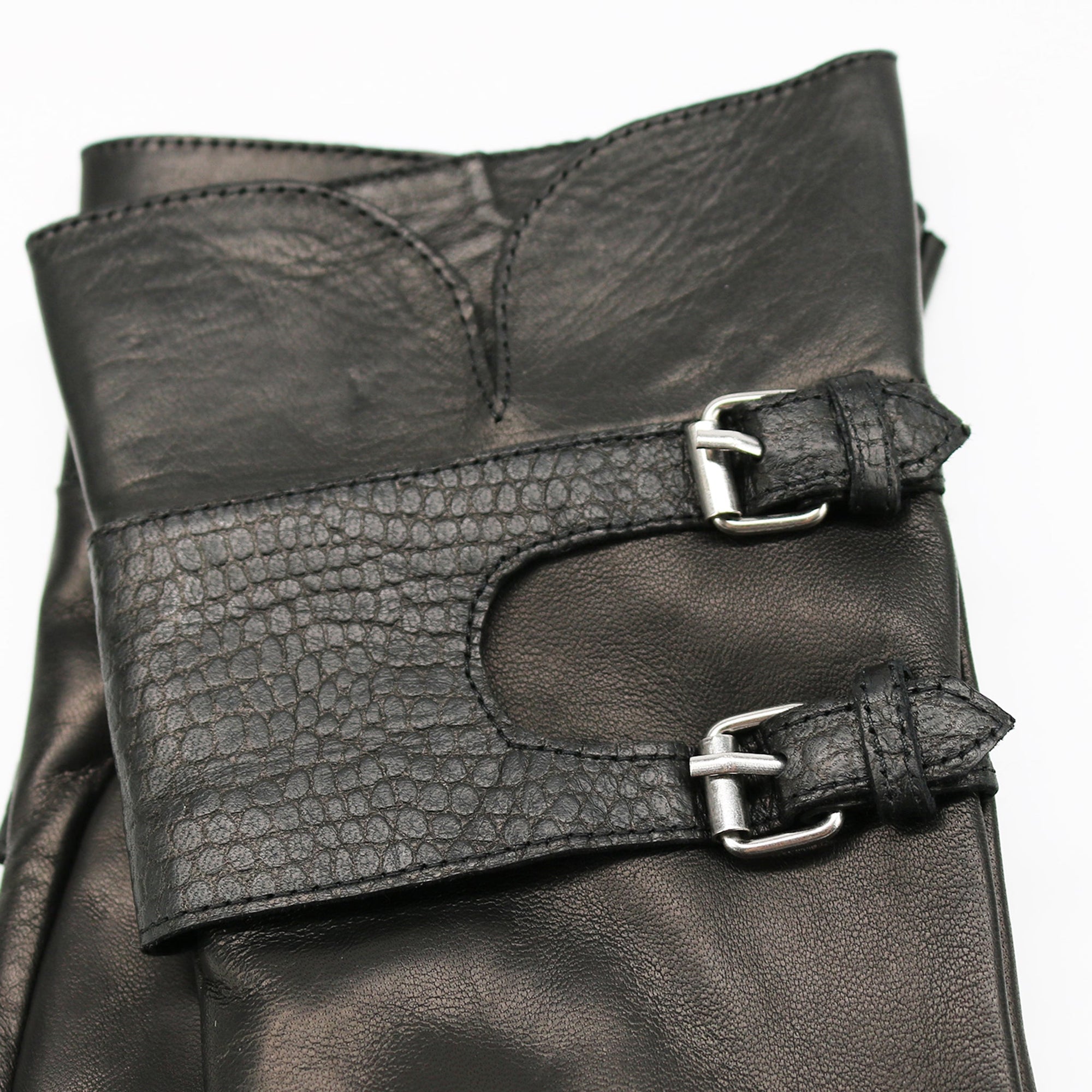 Leather Gloves With Snake Print Belt | Black