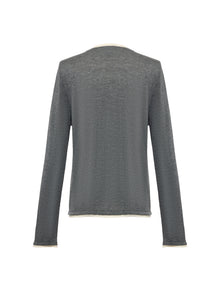 Slub Yarn Round Neck Knit Top | Grey