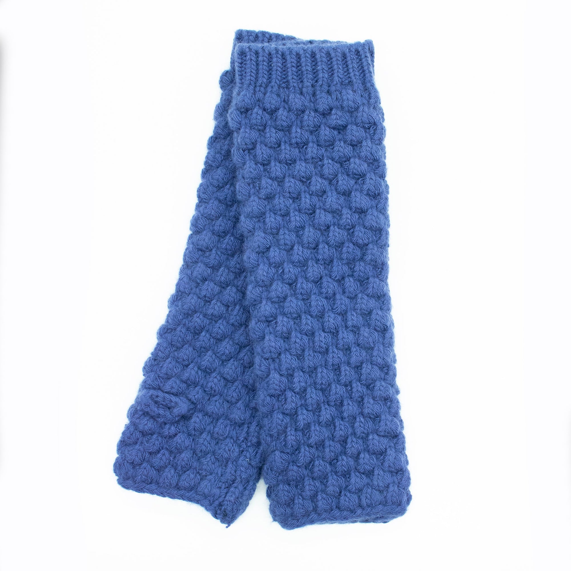 Cashmere Chunky Fingerless Gloves In Fancy Stitch | Twilight Blue