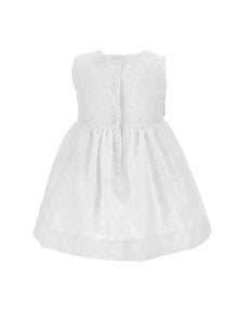 Girls | Sangallo Muslin Dress With Maxi Bow | White/Red