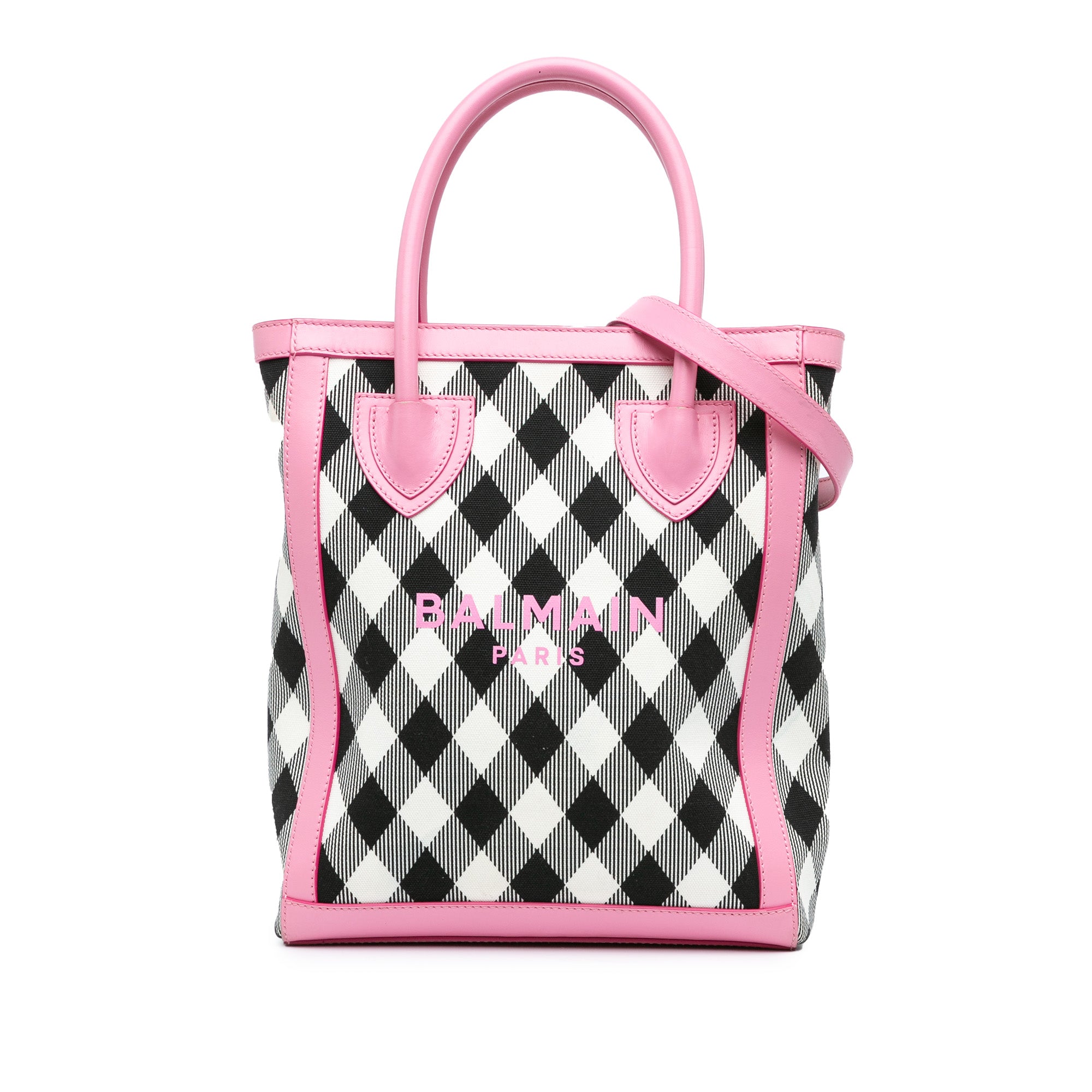 Balmain | Pre-Owned Canvas Checkered B-Army 26 Shopping Satchel | WhitePink