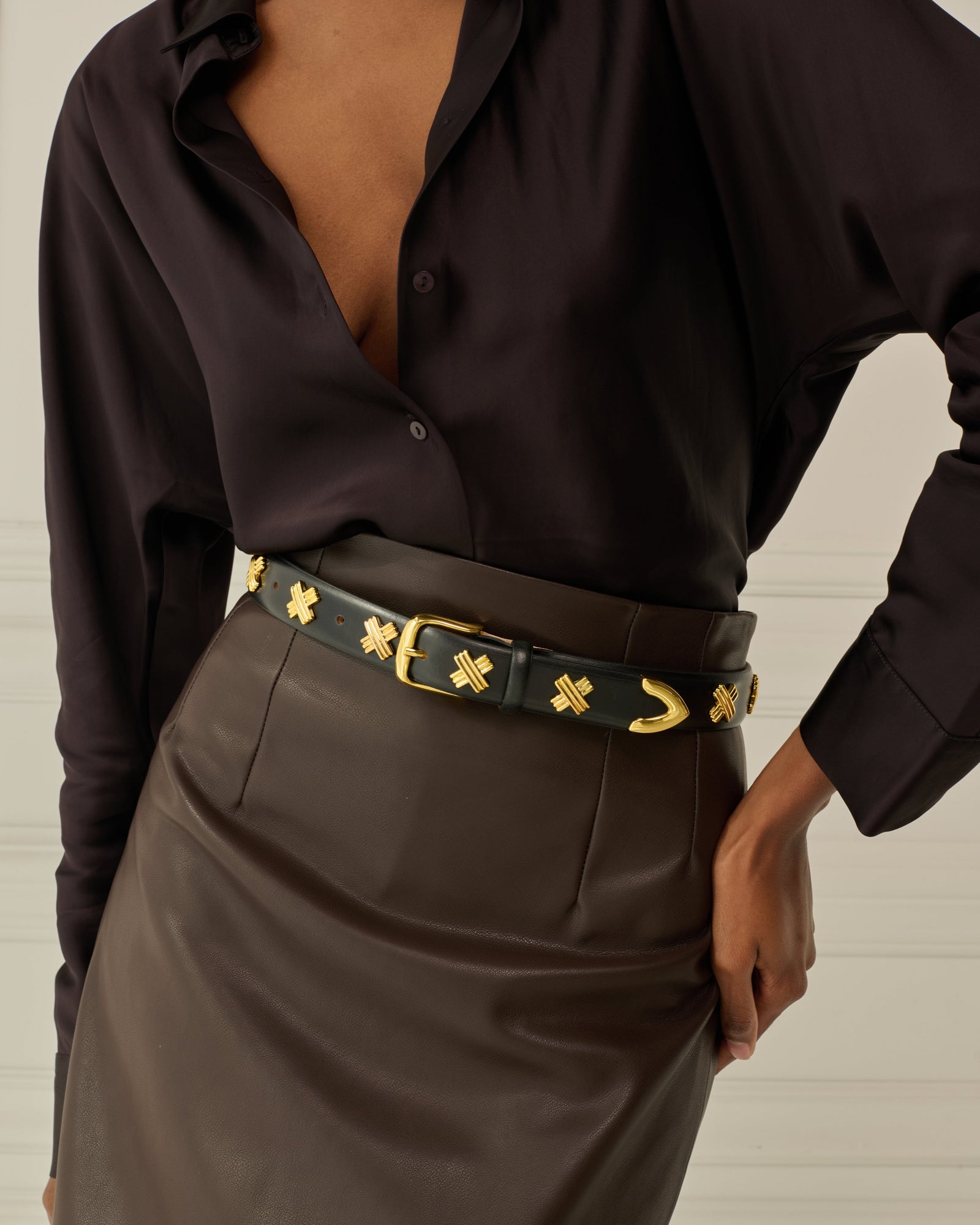 X Studded Belt | Black/Gold