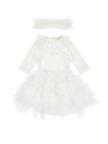 Girls | Cotton And Tulle Suit, Three Pieces | Cream