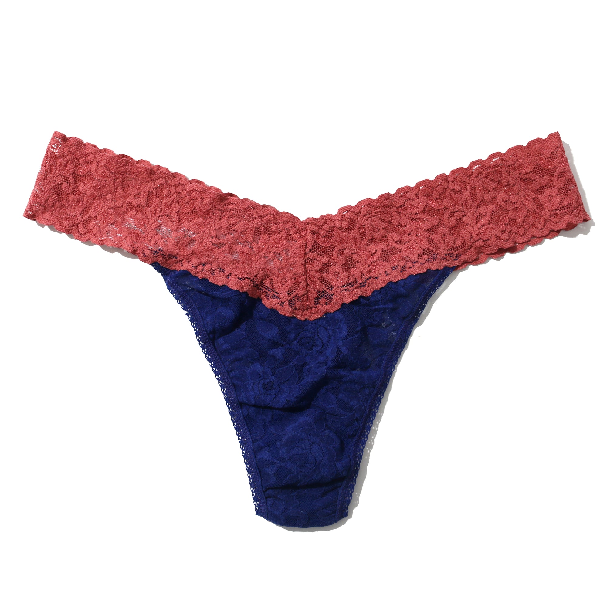 Signature Lace Original Rise Thong | Midnight Blue/Pink Sands