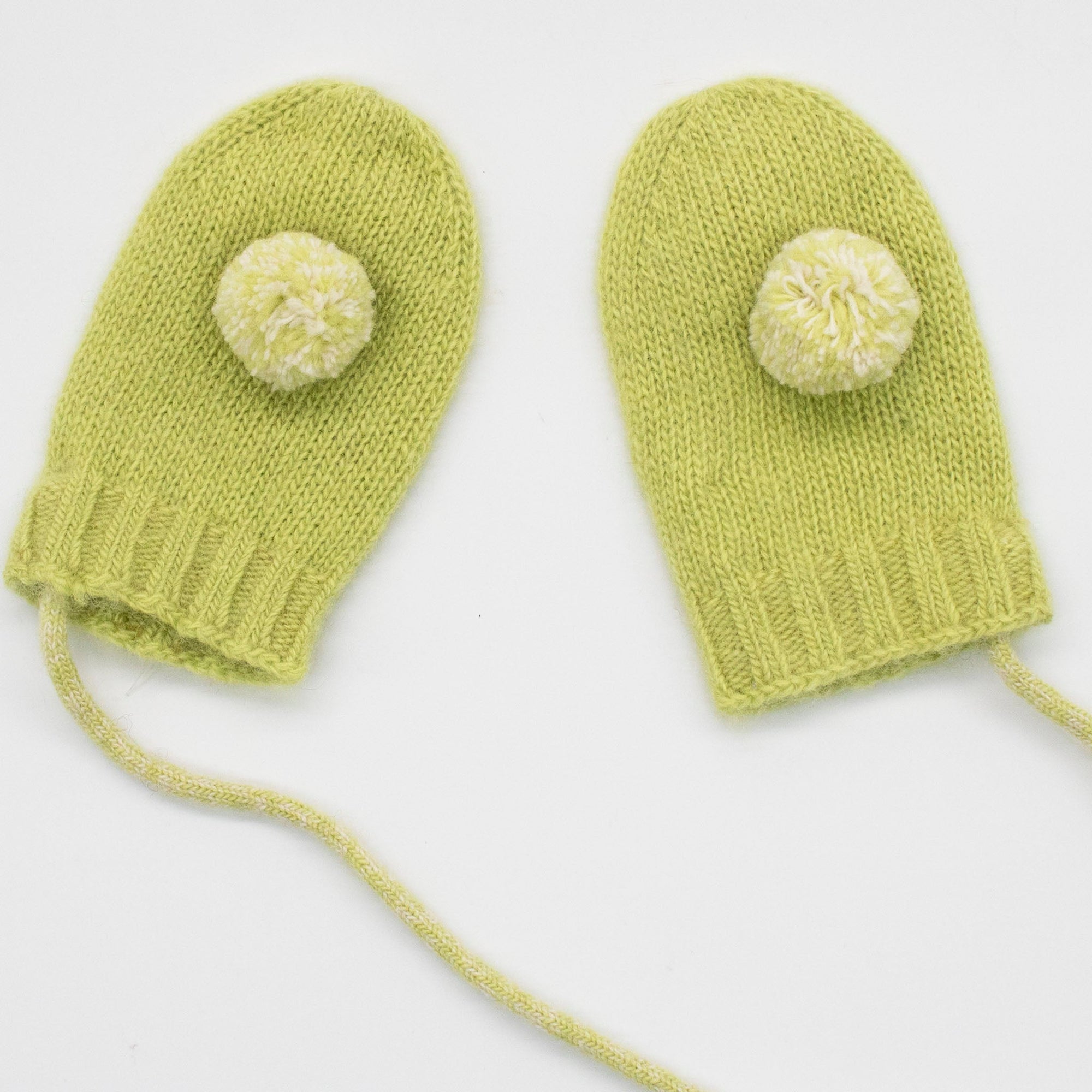 Babies Cashmere Mittens With Poms | Green