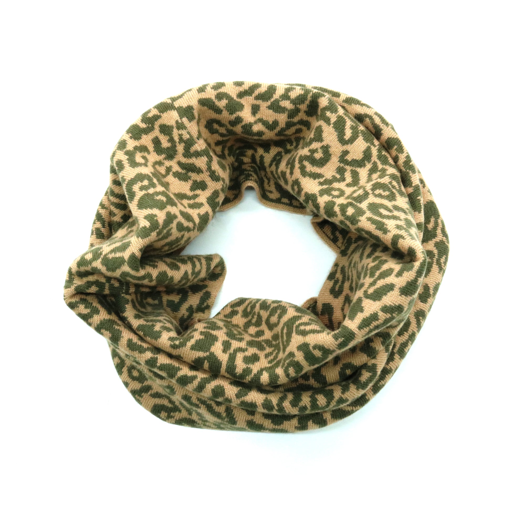 Womens | Snood In Leopard Design | Olive/Camel