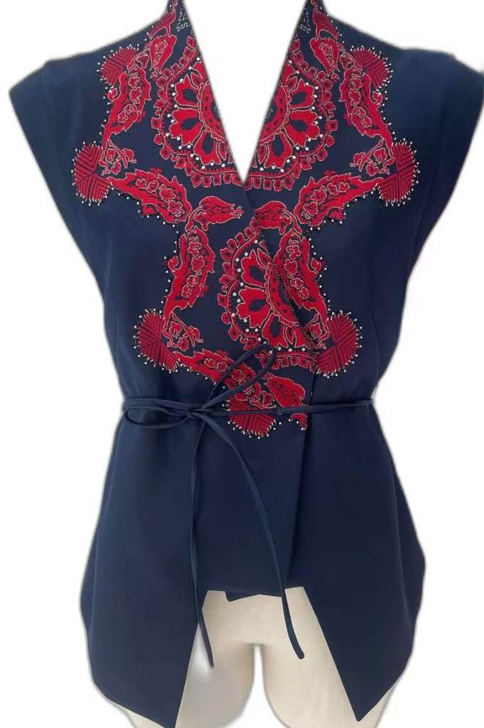 Embroidered Vest | Navy/Red