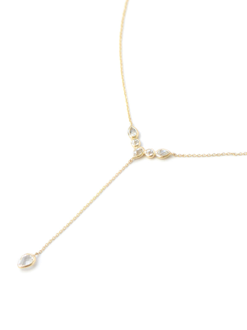 Classique Bezel Y-Necklace | Clear Topaz | 14K Yellow Gold