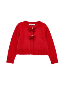 Girls | Soft Velvet Bow Cardigan | Ruby