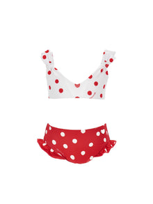 Girls | Two-Piece Polka Dot Swimsuit | White/Red