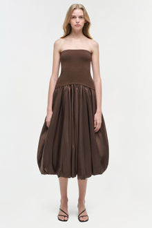 Womens | Izzy Strapless Taffeta Midi Dress | Cocoa