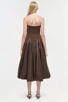 Womens | Izzy Strapless Taffeta Midi Dress | Cocoa