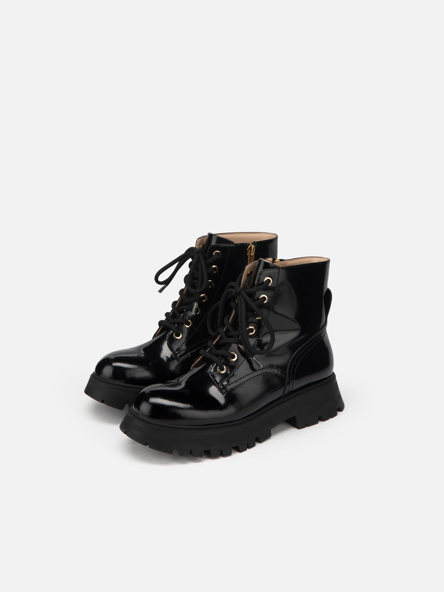Leather Platform Lace Up Boots | Black