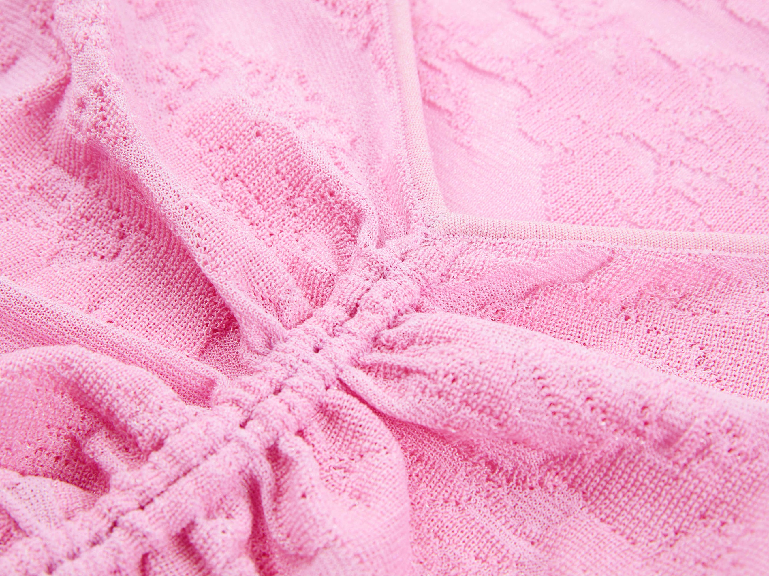 Textured Openwork Jacquard Drawstring Waist Knit Top | Pink