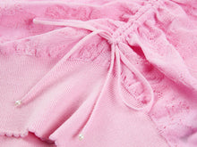Textured Openwork Jacquard Drawstring Waist Knit Top | Pink