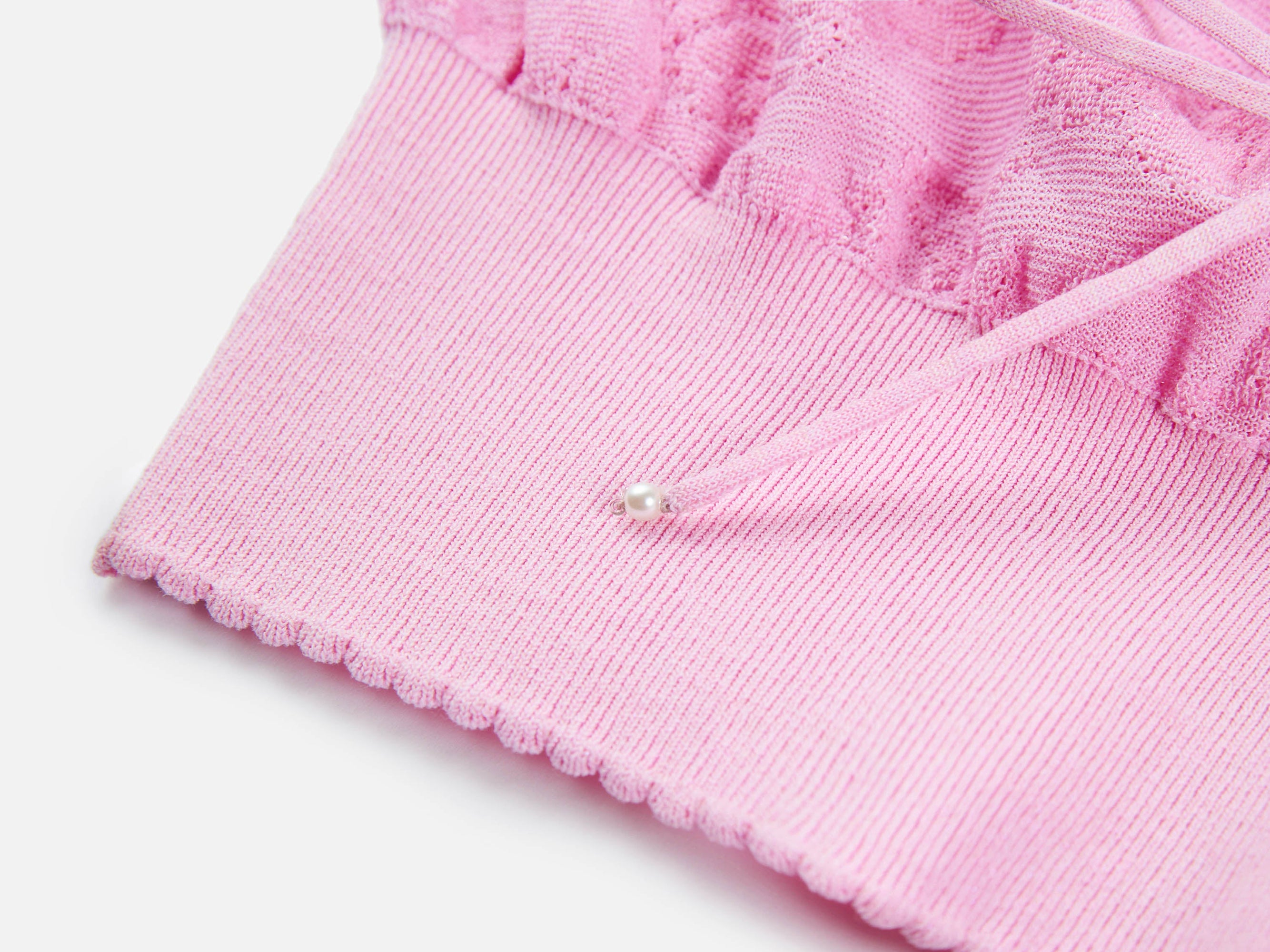 Textured Openwork Jacquard Drawstring Waist Knit Top | Pink
