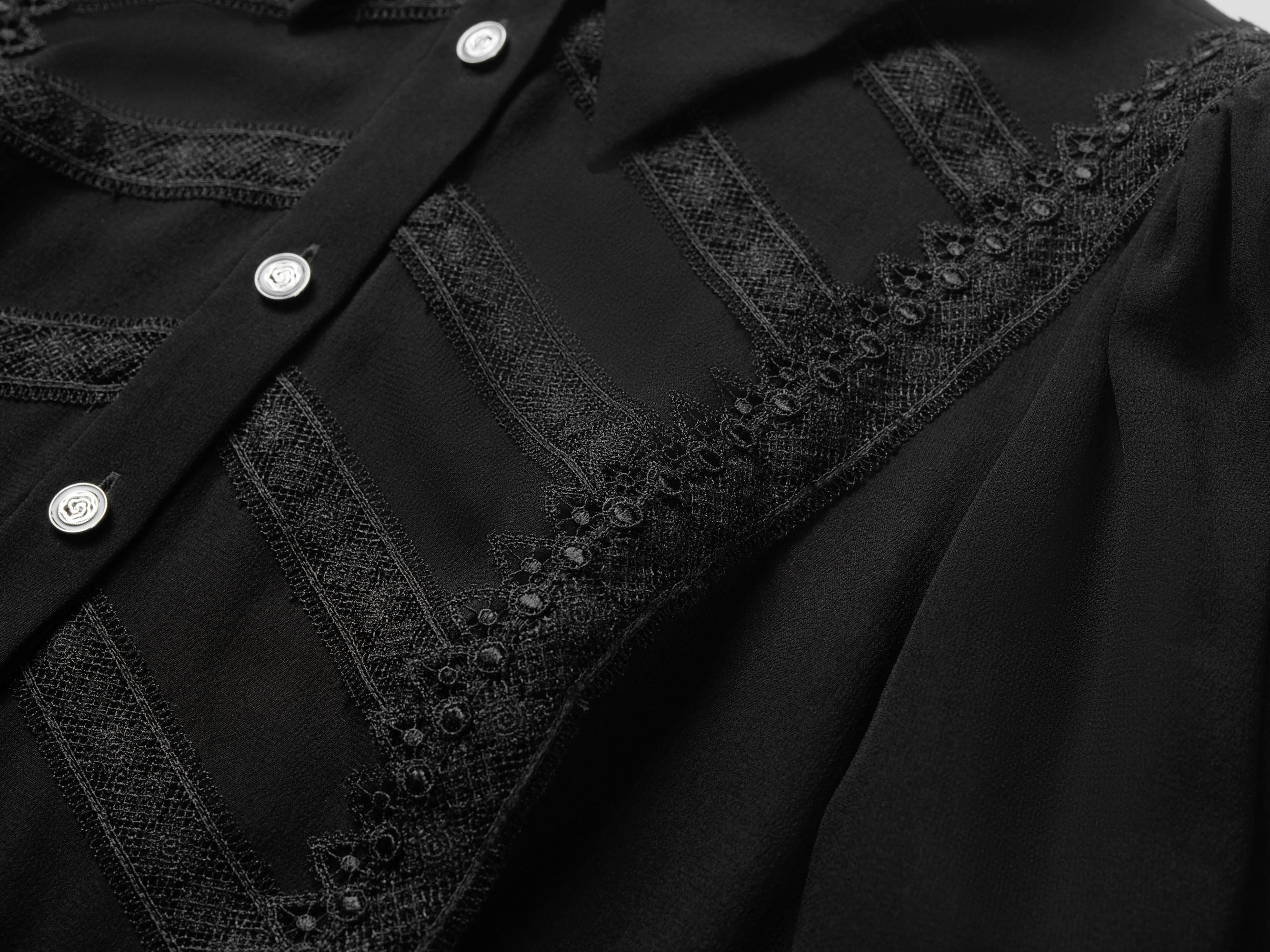 Semi-Sheer Button-Down Blouse | Black