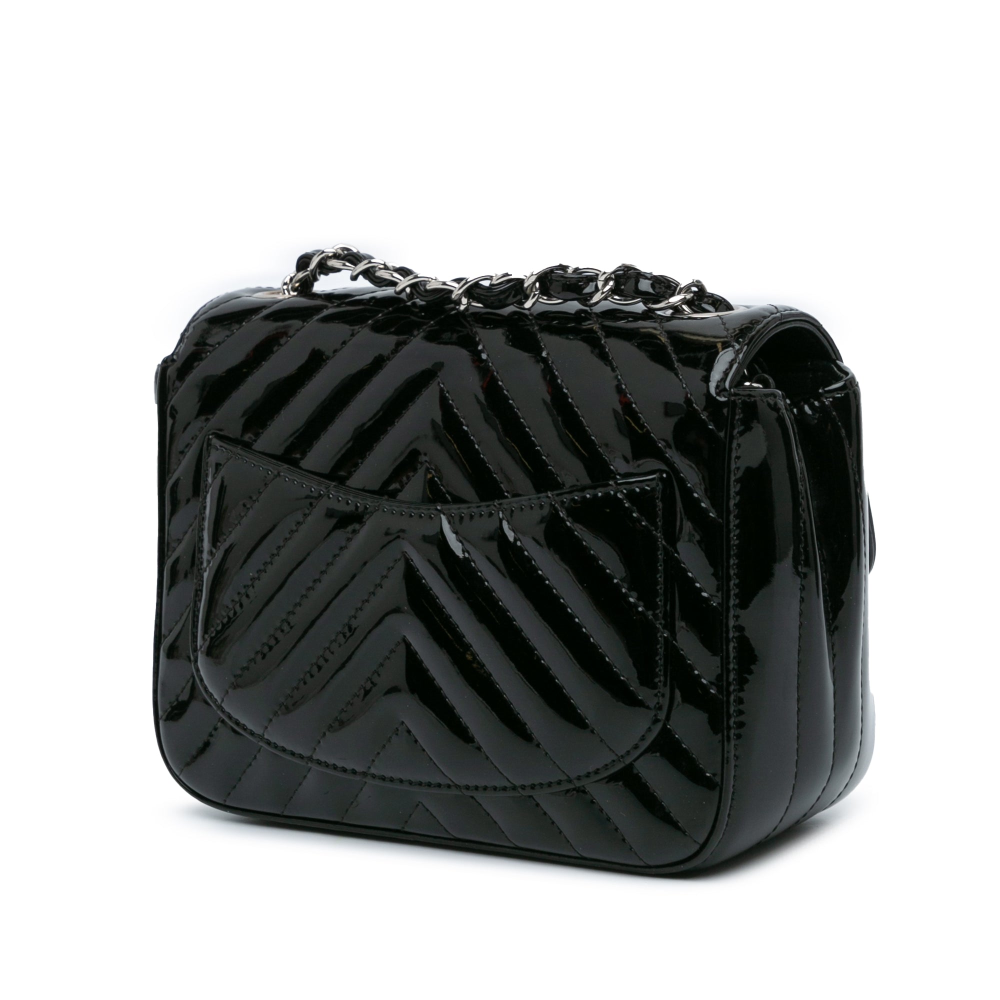 Chanel | Pre-Owned Mini Square Classic Chevron Patent Flap | Black