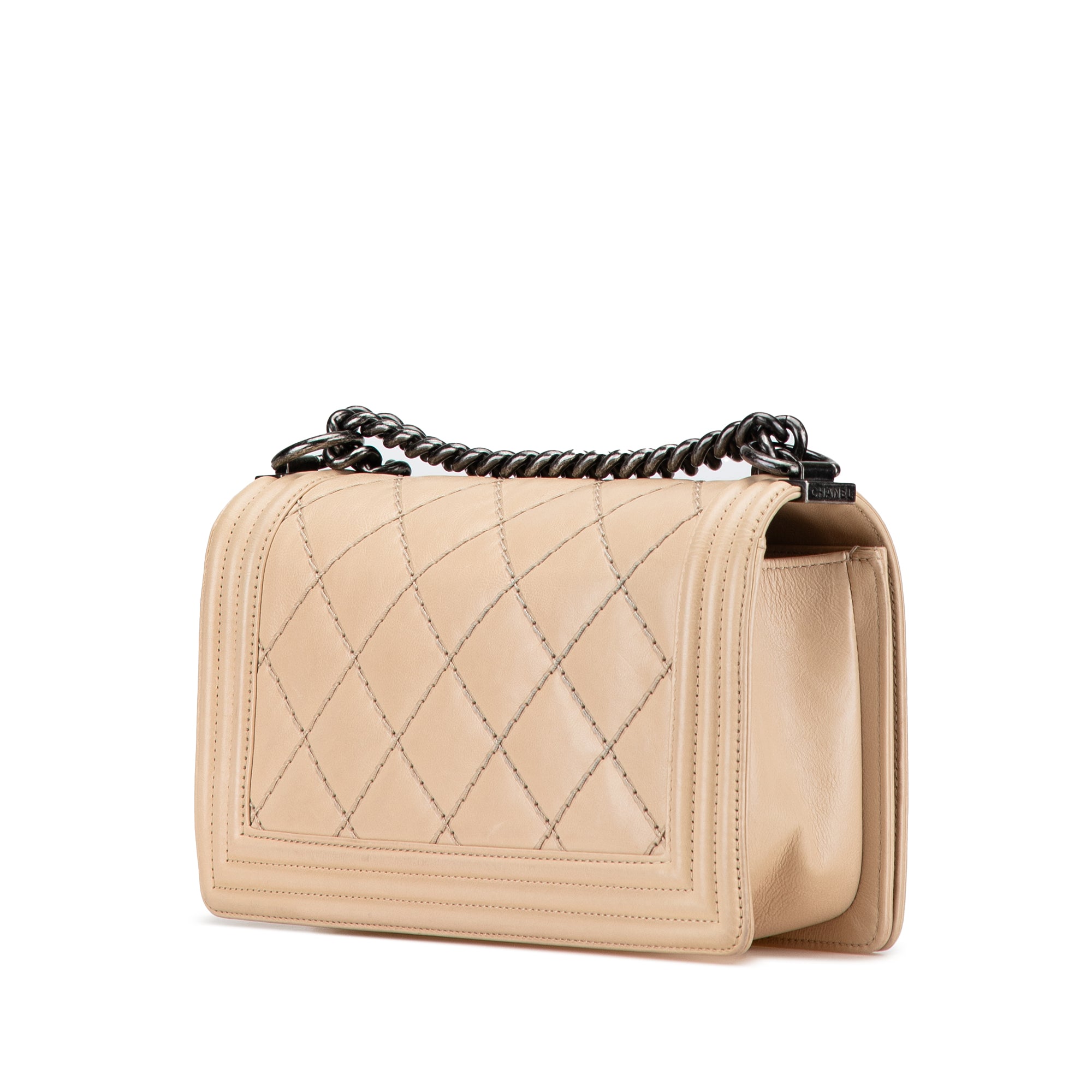 Chanel | Pre-Owned Old Medium Aged Calfskin Double Stitch Boy Flap | Brown/Beige