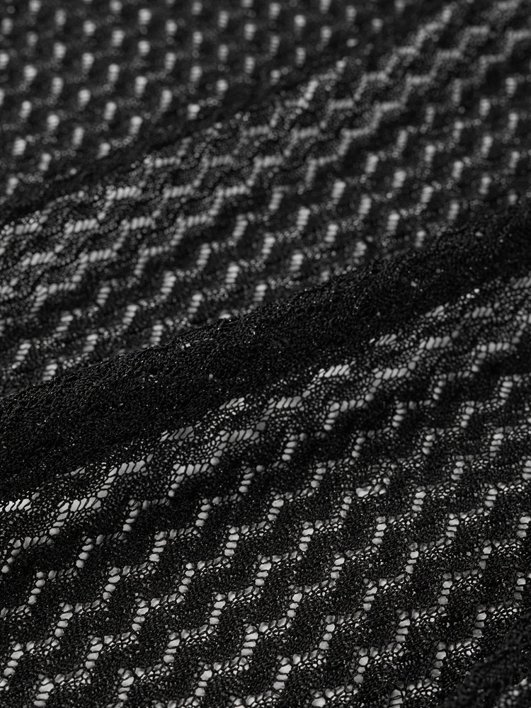 3/4 Sleeve Mulberry Silk Open-Knit Cardigan | Black