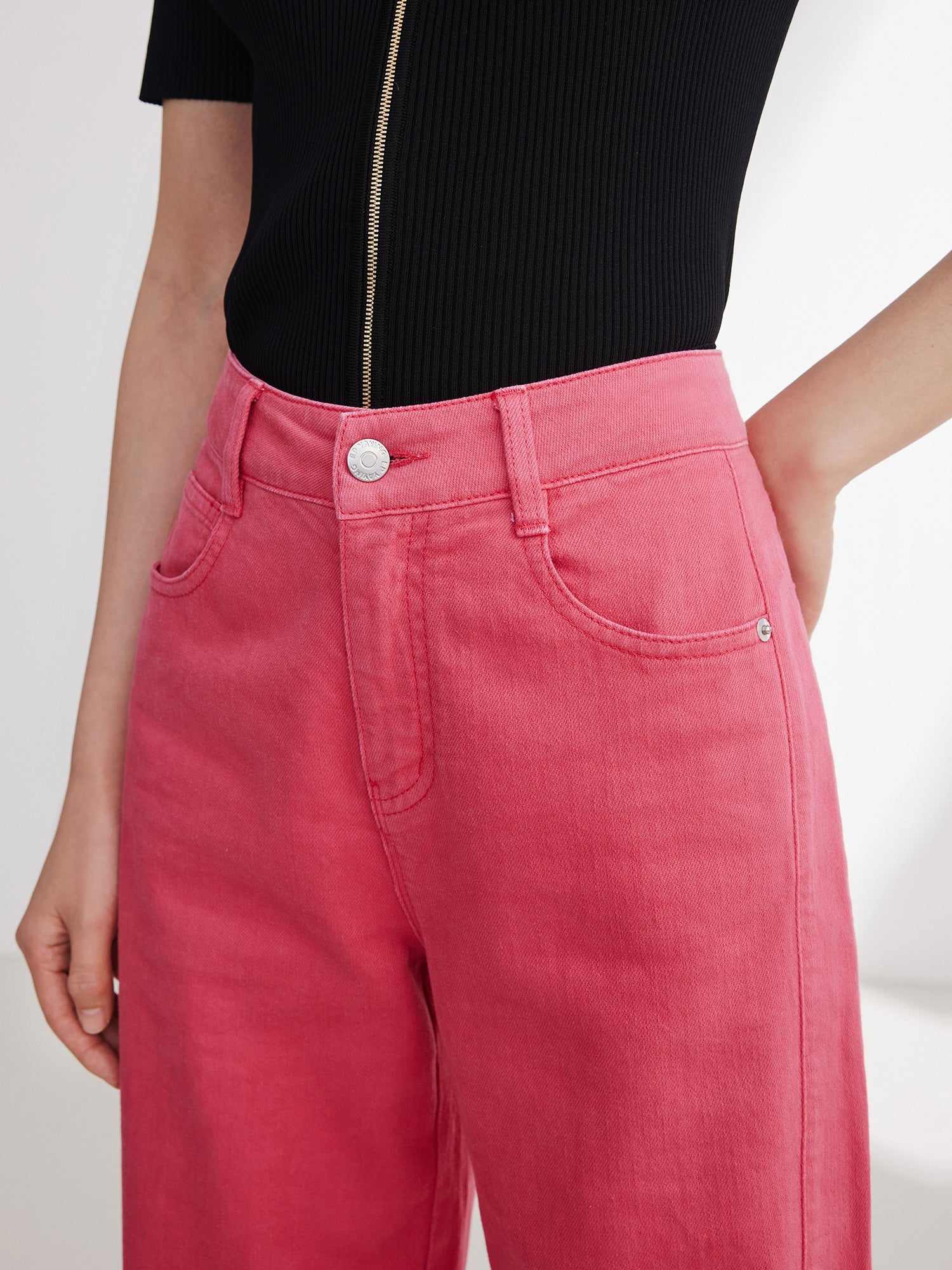 Cotton Linen Straight Jeans | Rose Red