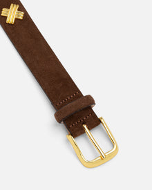 X Studded Belt | Chocolate/Gold
