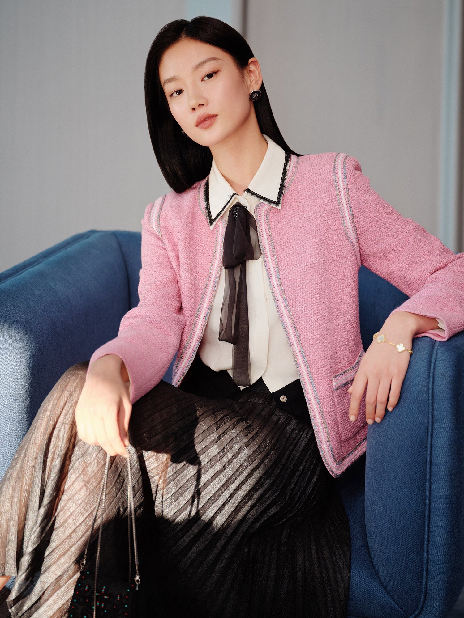 Waist-Cinching Round Neck Coat | Pink