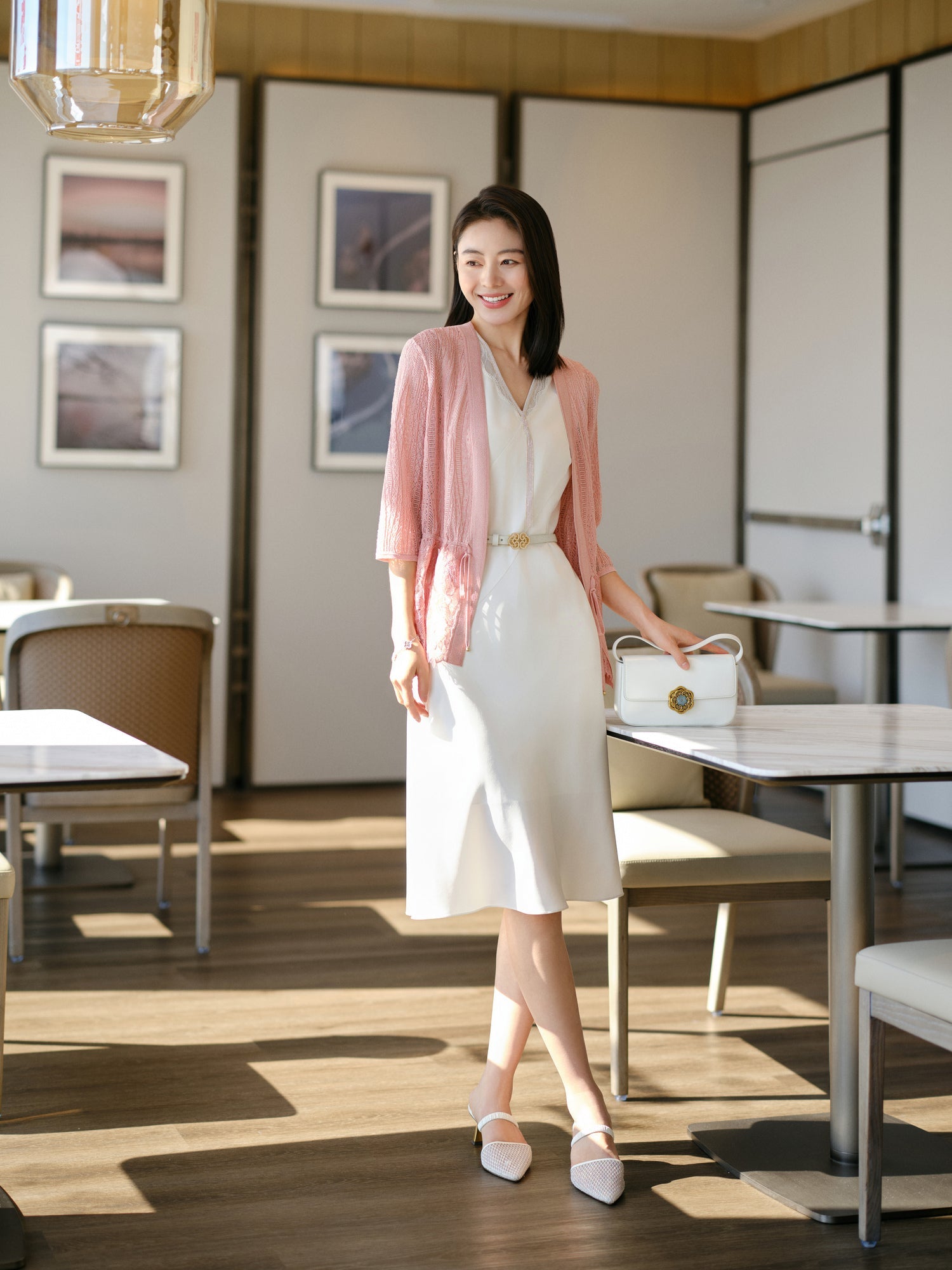 V-neck Jacquard Knit Cardigan | Pink