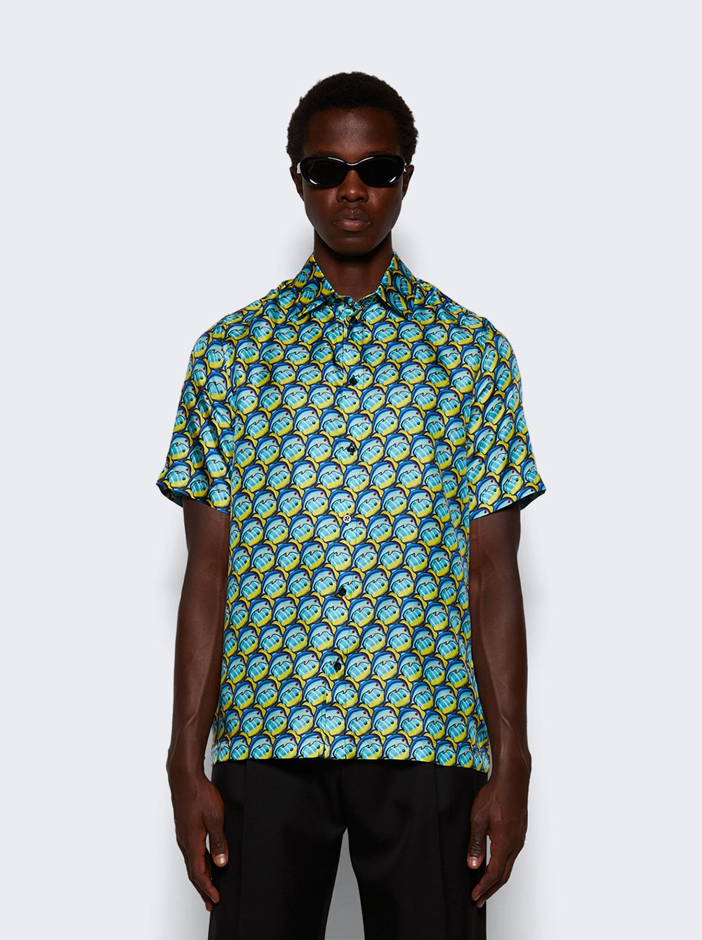 Men | Botter | Classic Short Sleeve Shirt | Blue Fish Silk