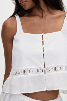 Airy poplin buttoned top white