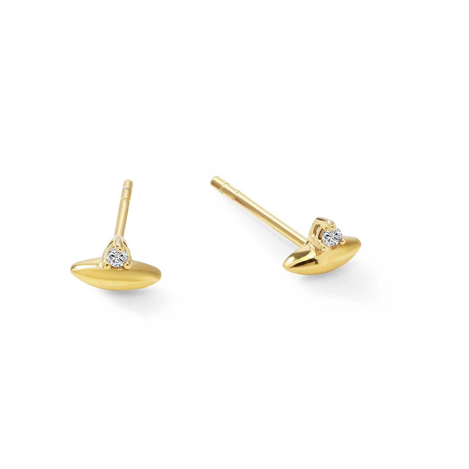 Womens | 0.03 CT Round Cut Lab Grown Accent Diamond | Fashion Stud Earrings - II | 14K Yellow Gold Plated Silver | G-SI