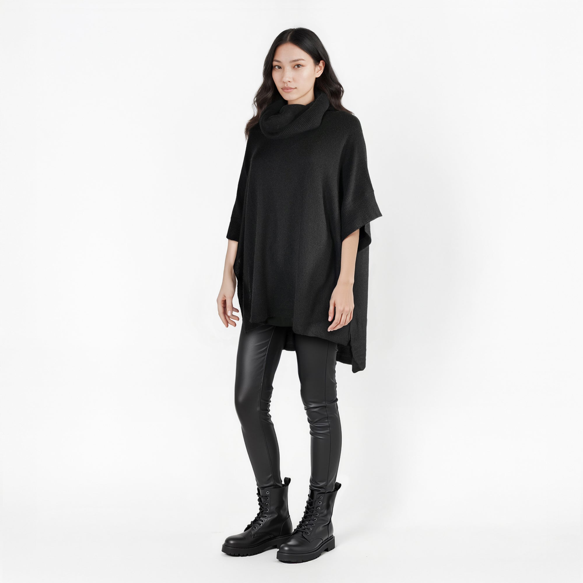 Womens | Turtleneck Poncho | Black