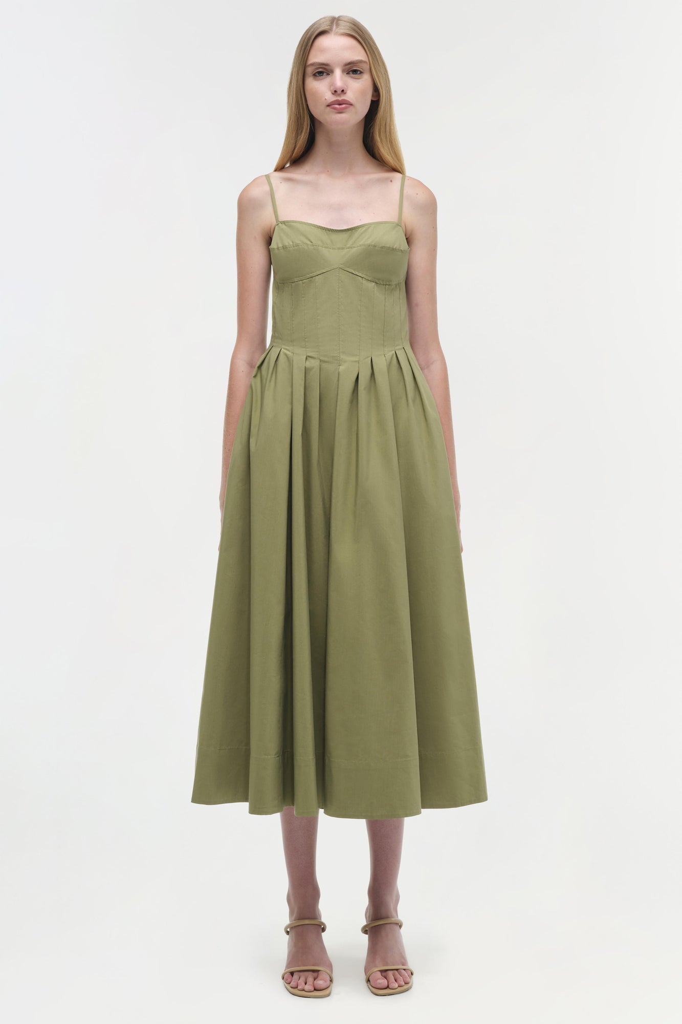 Womens | Kittiya Cotton Midi Dress | Olive