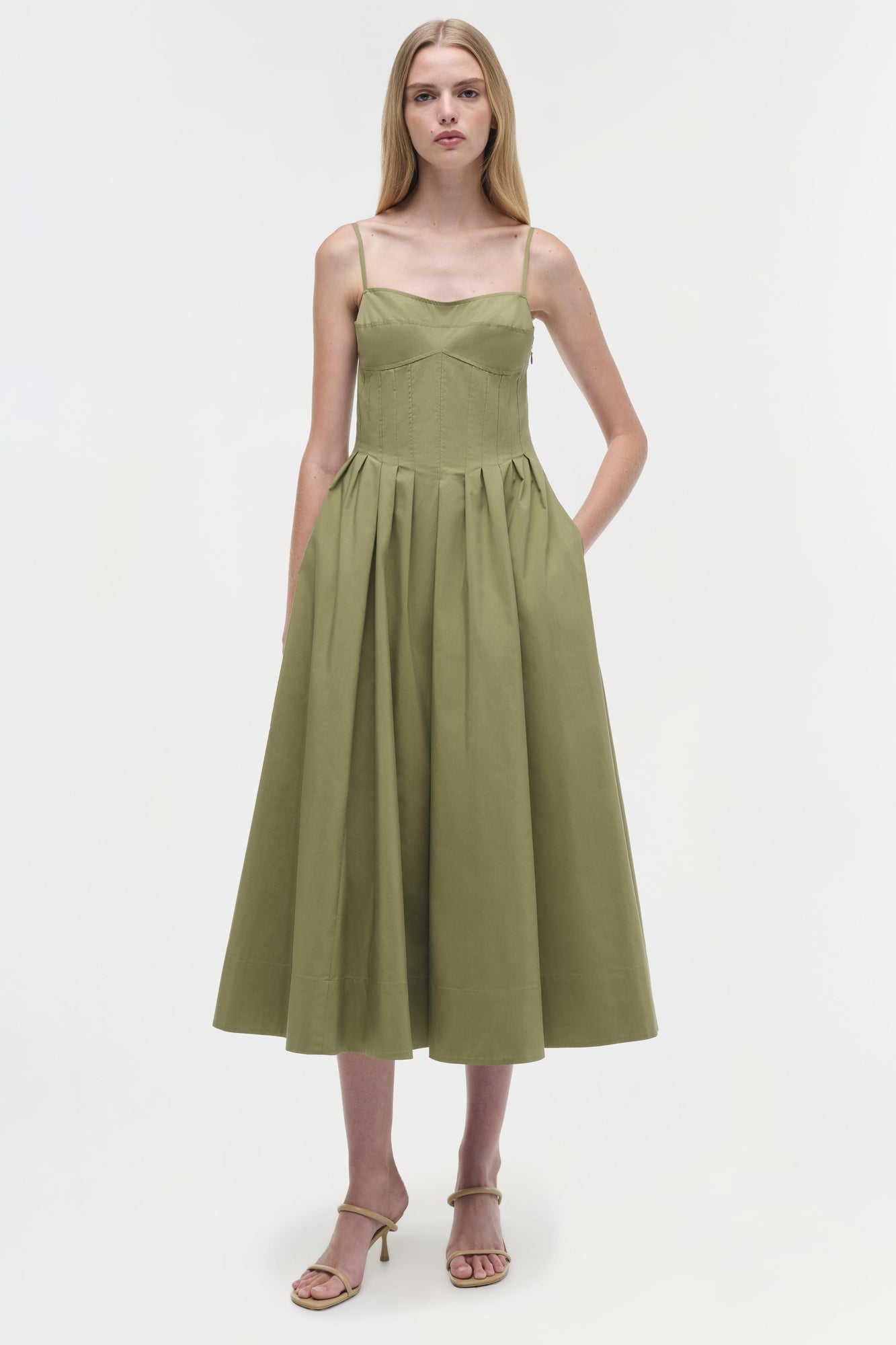 Womens | Kittiya Cotton Midi Dress | Olive
