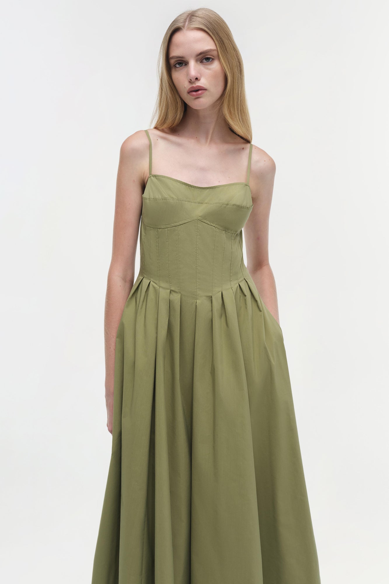Womens | Kittiya Cotton Midi Dress | Olive