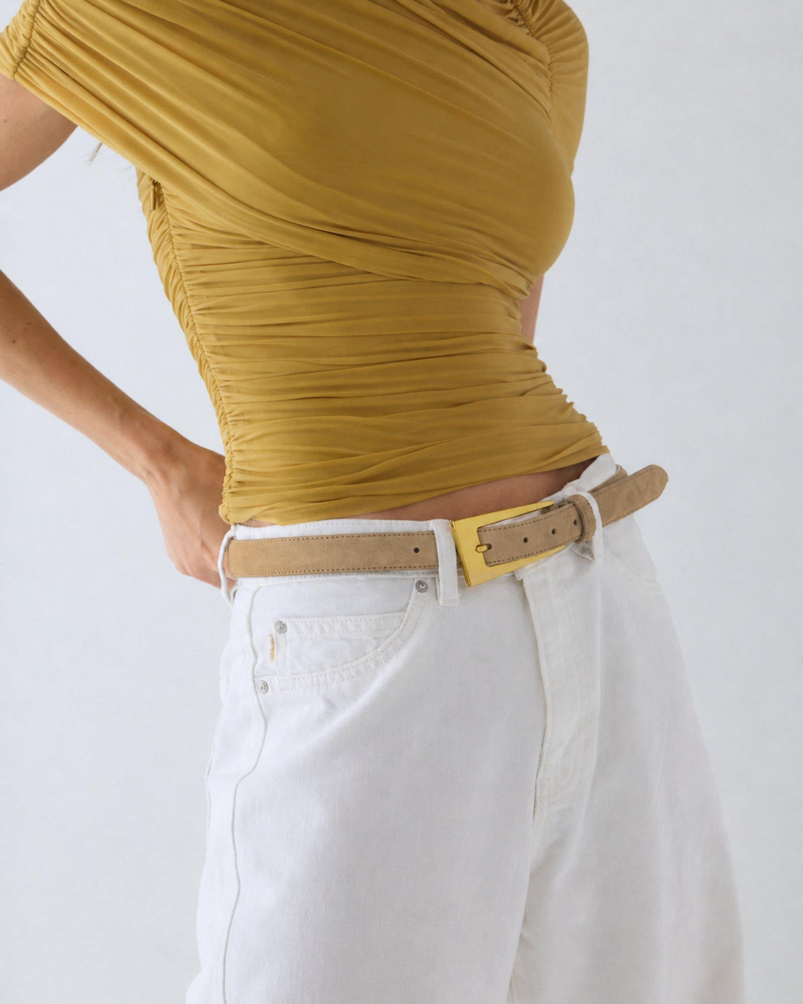 No. 10 Belt | Taupe Suede/Gold