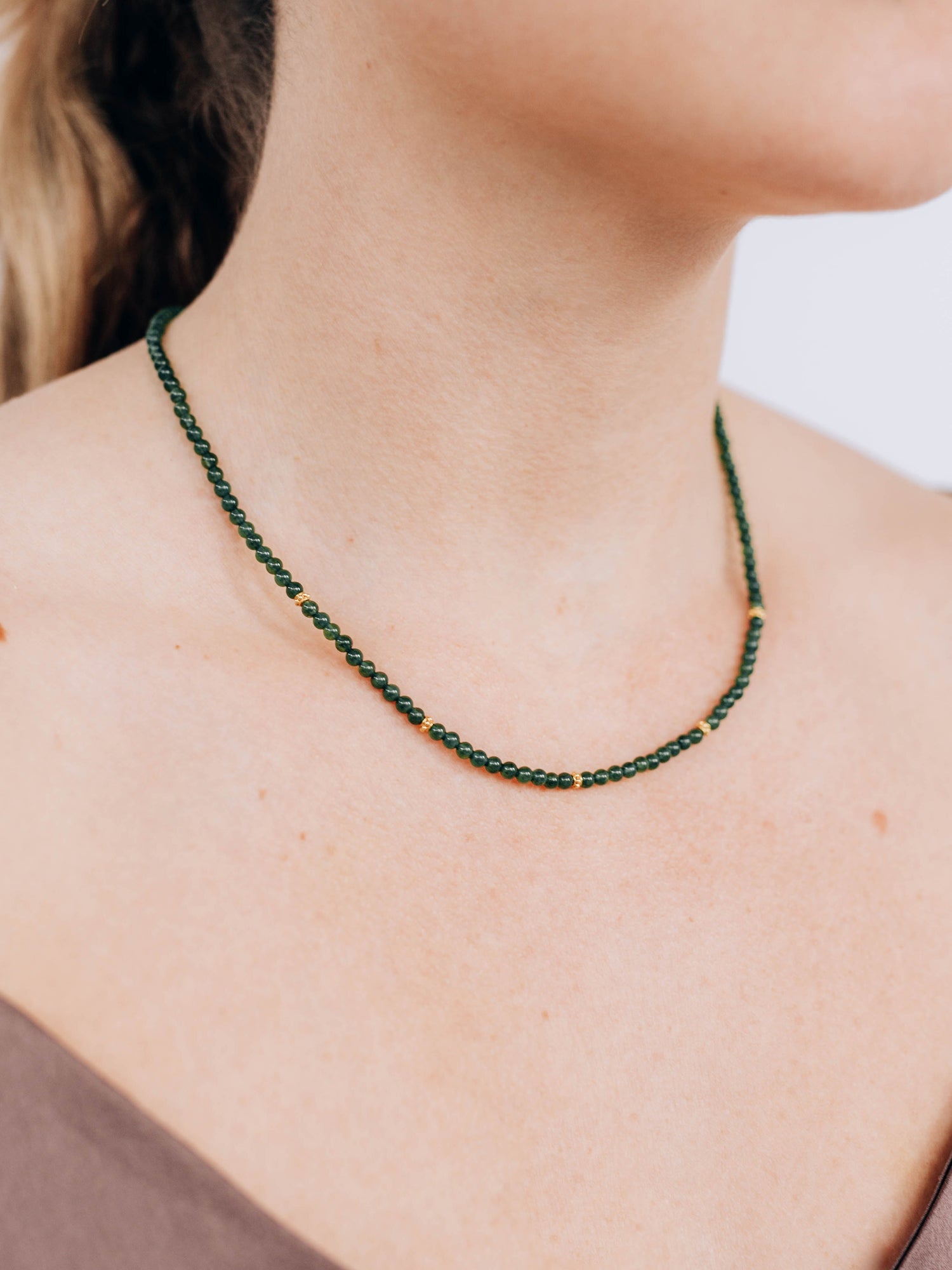 Boheme Dark Green Jade Necklace | Dark Green Jade | 14K Yellow Gold