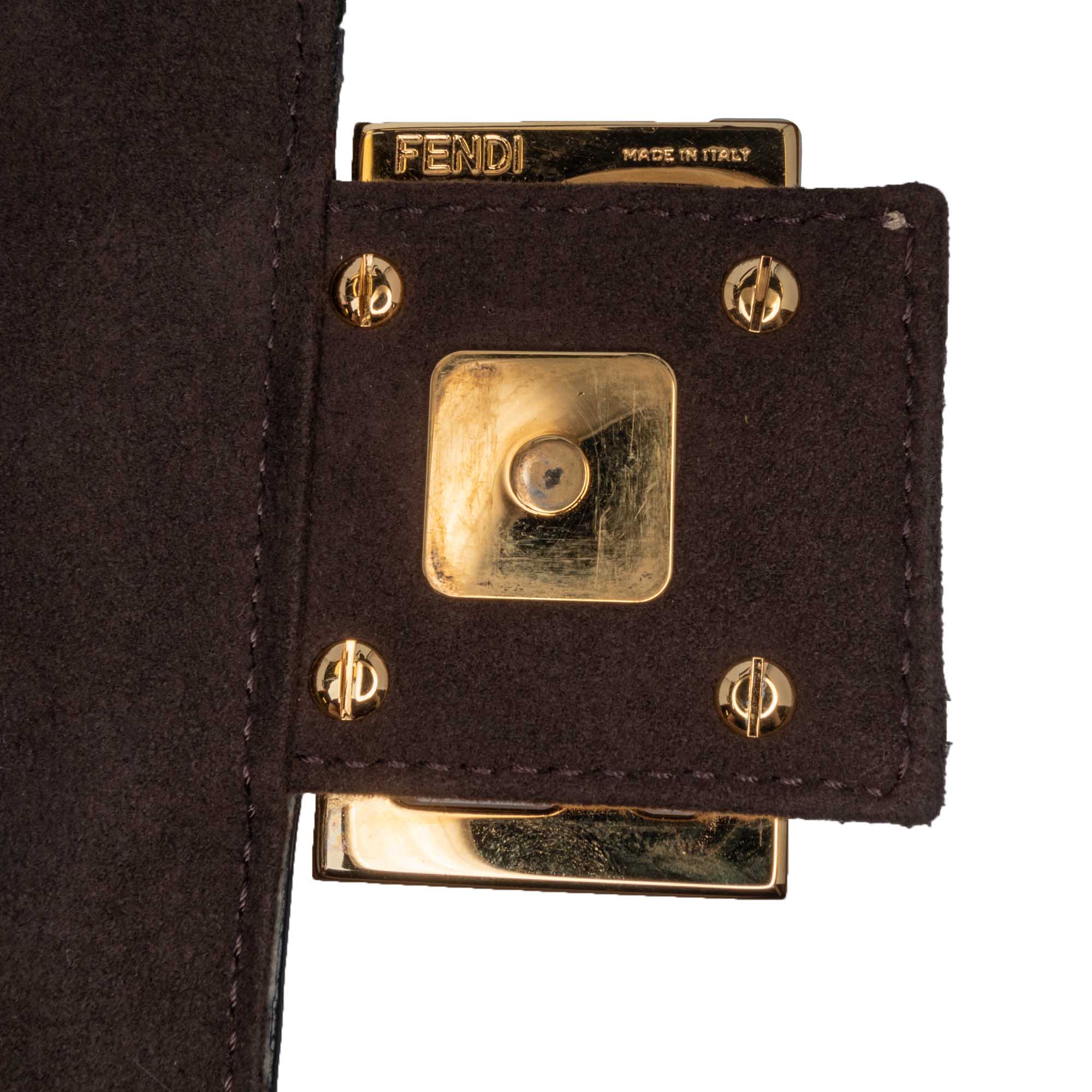 Fendi | Pre-Owned Shearling Pequin Baguette Satchel | Brown/Beige