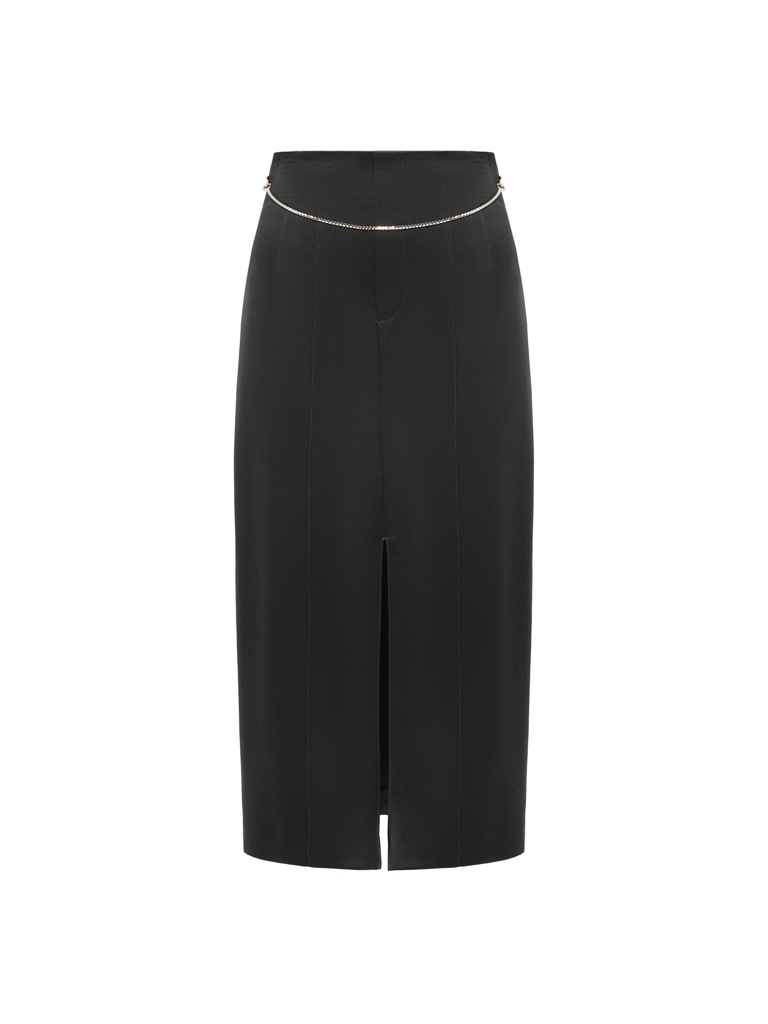 Triacetate Satin Midi Skirt | Black