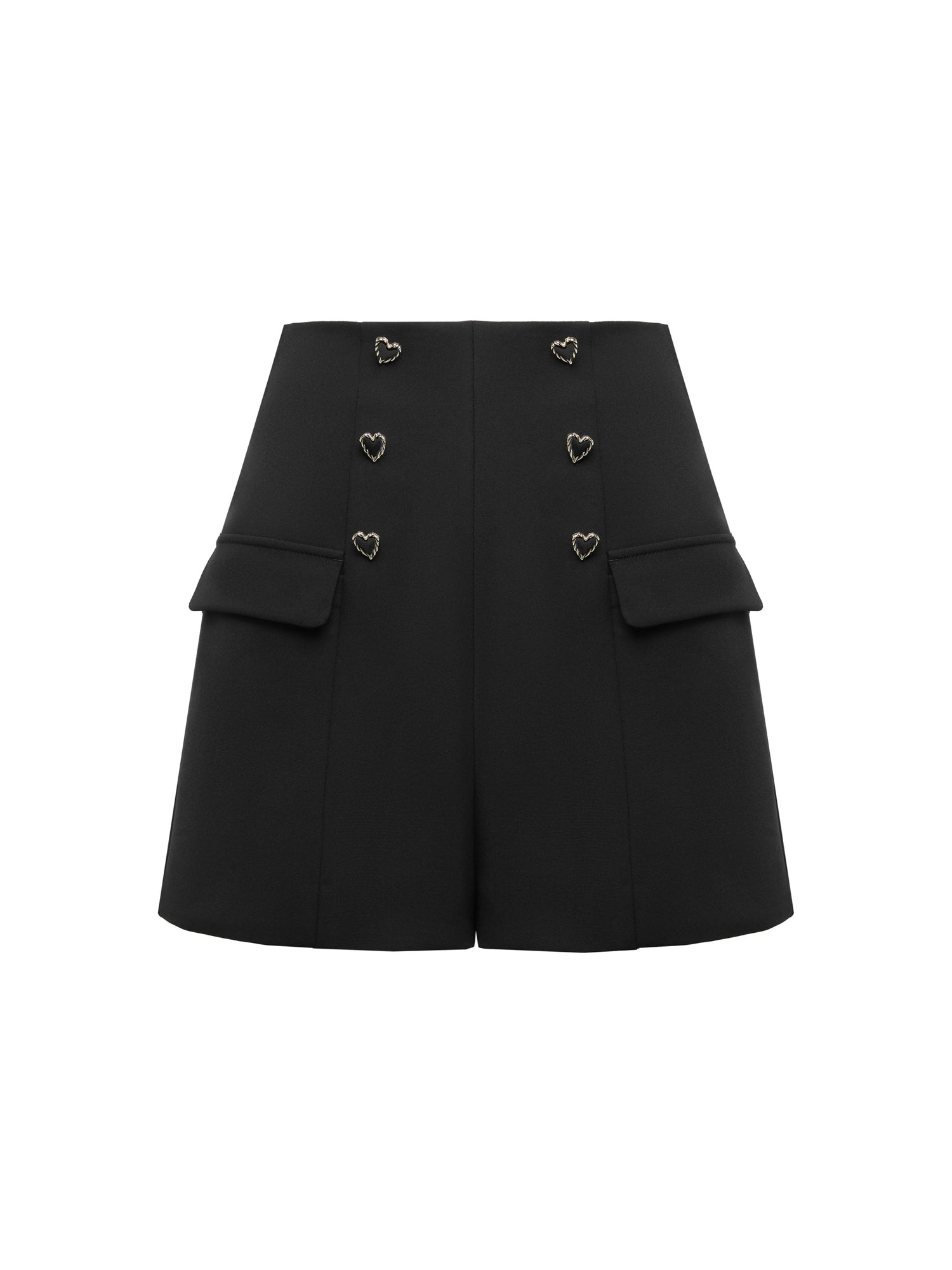 High-waisted Love Button Shorts | Black